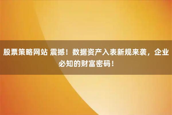 股票策略网站 震撼！数据资产入表新规来袭，企业必知的财富密码！